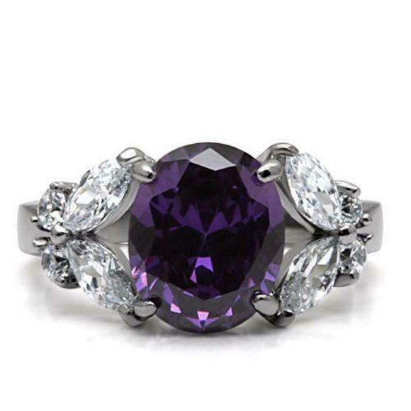 STAINLESS STEEL Simulated Amethyst Cz Ring With Butterfly Sides - Picture 14 of 16